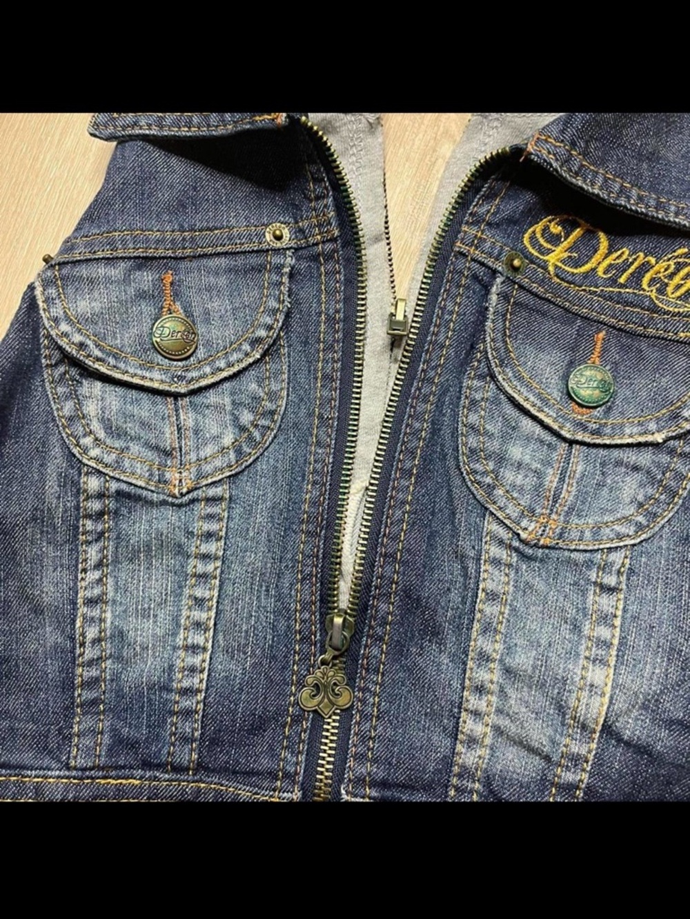 Jean denim gilet cropped vest grey hoodie - Picture 2 of 6